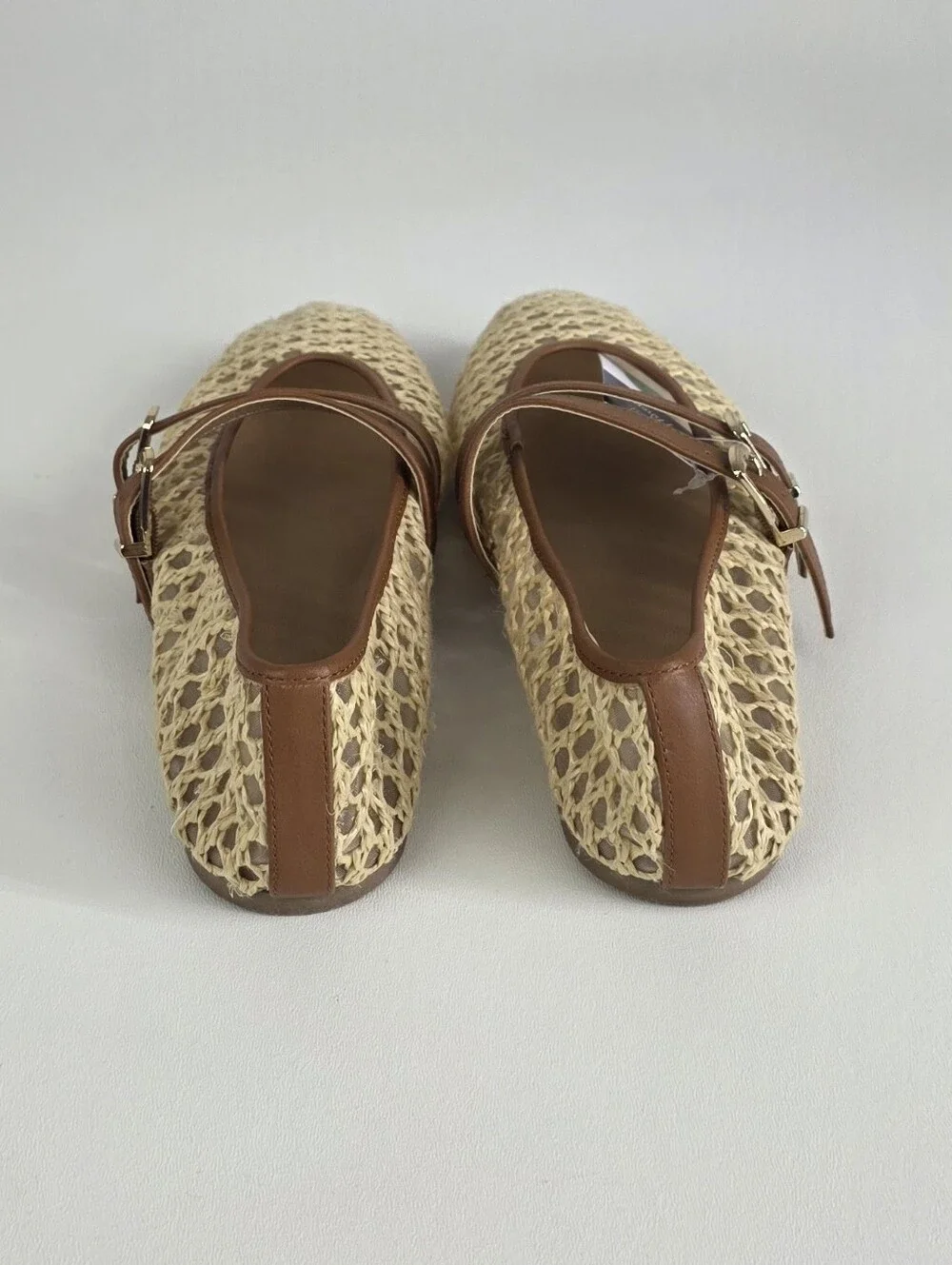 Universal Thread Cream Woven Mary Jane Flats with Brown Straps!